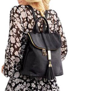 Myztique The Diana Backpack Black Faux Leather Adjustable Zip Snap Closure